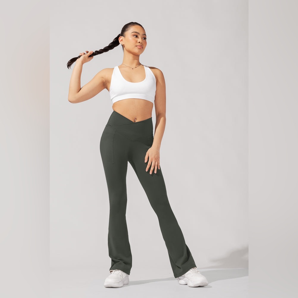 POPFLEX - Crisscross Hourglass Flared Legging with Pockets - Forestwood - Tall